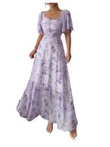 Vestido maxi feminino Floerns Butterfly de manga curta evasê Vestido maxi feminino Floerns Butterfly de manga curta evasê