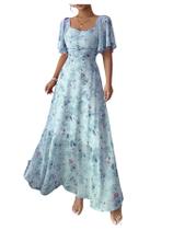 Vestido maxi feminino Floerns, manga borboleta, gola em forma de coração Vestido maxi feminino Floerns, manga borboleta, gola em forma de coração