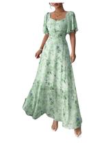 Vestido maxi feminino Floerns, manga borboleta, gola em forma de coração