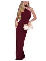 Vestido maxi feminino GORGLITTER franzido com cachecol cor de vinho Vestido maxi feminino GORGLITTER franzido com cachecol cor de vinho