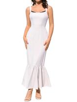 Vestido maxi feminino HTZMO, floral de verão, gola quadrada, branco, GG