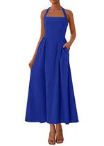 Vestido maxi feminino KIRUNDO, sem mangas, de verão, 2025, casual, fluido, convidado de casamento, coquetel, vestido de férias na praia (azul, médio)