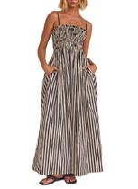 Vestido maxi feminino KMBANGI listrado sem mangas com recorte giratório Vestido maxi feminino KMBANGI listrado sem mangas com recorte giratório