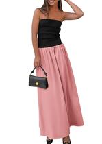 Vestido maxi feminino PRETTYGARDEN 2025 Spring Patchwork rosa