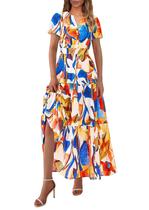Vestido maxi feminino PRETTYGARDEN 2025, verão, azul boho, XXL