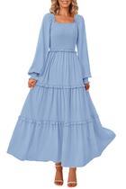 Vestido maxi feminino PRETTYGARDEN com blusa azul claro na primavera