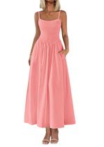 Vestido maxi feminino PRETTYGARDEN com blusa de verão rosa praia