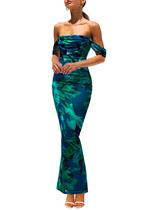 Vestido maxi feminino PRETTYGARDEN com decote franzido, verde, floral