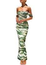 Vestido maxi feminino PRETTYGARDEN com decote franzido, verde militar escuro