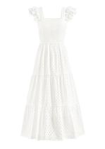 Vestido maxi feminino PRETTYGARDEN com gola quadrada, ilhó, branco, GG