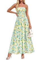 Vestido maxi feminino PRETTYGARDEN com malha floral sem ombros