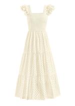 Vestido maxi feminino PRETTYGARDEN, decote quadrado, ilhó, bege, XXL