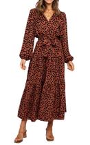 Vestido maxi feminino PRETTYGARDEN floral com decote em V com babados Vestido maxi feminino PRETTYGARDEN floral com decote em V com babados