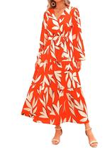 Vestido maxi feminino PRETTYGARDEN, floral de outono, chiffon, decote em V