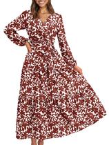 Vestido maxi feminino PRETTYGARDEN, floral de outono, chiffon, decote em V