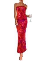 Vestido maxi feminino PRETTYGARDEN floral sem alças Bodycon vermelho