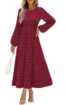 Vestido maxi feminino PRETTYGARDEN, outono e primavera, Swiss Dot, vinho tinto