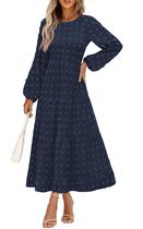 Vestido maxi feminino PRETTYGARDEN outono primavera Swiss Dot Navy