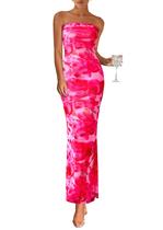 Vestido maxi feminino PRETTYGARDEN sem alças Bodycon rosa floral