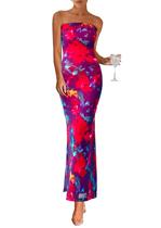 Vestido maxi feminino PRETTYGARDEN sem alças Bodycon vermelho marinho XXL