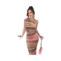Vestido Maxi Feminino Sem Mangas E Costas Nuas Y2K Listrado Bodycon Vazado Roupa De Festa Para Clube