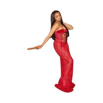 Vestido Maxi Feminino Sexy sem alça Com Recortes Em Tela E Franzido Vazado Tendência Vestido Maxi Feminino Sexy sem alça Com Recortes Em Tela E Franzido Vazado Tendência