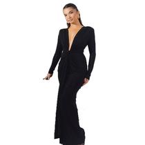 Vestido maxi feminino UEHCNFU com decote em V profundo e franzido