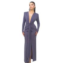 Vestido maxi feminino UEHCNFU com decote em V profundo, franzido, azul