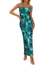 Vestido maxi feminino ZESICA, floral de verão, com alça espaguete, verde
