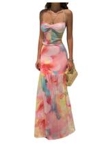 Vestido maxi Floerns Floral Mesh Halter sem encosto para mulheres Vestido maxi Floerns Floral Mesh Halter sem encosto para mulheres