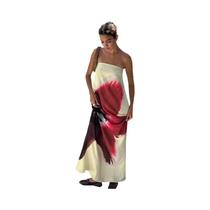 Vestido Maxi Floral Amarelo - Sem Alças, Cintura Alta e Sem Costas