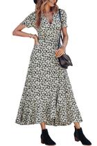 Vestido Maxi Floral con Escote en V y Cruzado PRETTYGARDEN en Negro Talla S Vestido Maxi Floral con Escote en V y Cruzado PRETTYGARDEN en Negro Talla S