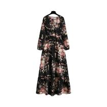 Vestido Maxi Floral Feminino Para Primavera E Verão, Casual, Manga Longa, Decote Redondo, Estilo