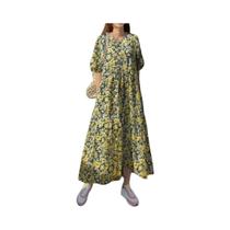 Vestido Maxi Floral Vintage Boêmio Para Mulheres, Vestido Casual De Verão Com Mangas Curtas Para Vestido Maxi Floral Vintage Boêmio Para Mulheres, Vestido Casual De Verão Com Mangas Curtas Para