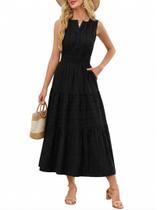 Vestido maxi Funlingo preto sem mangas com decote em V para mulheres GG Vestido maxi Funlingo preto sem mangas com decote em V para mulheres GG