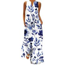 Vestido maxi genérico A1188 para mulheres plus size azul