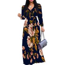 Vestido maxi Girlair feminino plus size com decote em V e manga comprida
