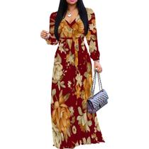 Vestido maxi Girlair feminino plus size com decote em V e manga comprida