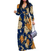 Vestido maxi Girlair feminino plus size de manga comprida com decote em V Vestido maxi Girlair feminino plus size de manga comprida com decote em V