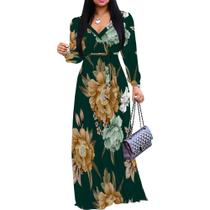 Vestido maxi Girlair feminino plus size floral com cinto