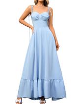 Vestido maxi GLNEGE feminino de verão com alça espaguete azul Vestido maxi GLNEGE feminino de verão com alça espaguete azul
