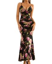 Vestido maxi GLNEGE feminino floral de verão com decote em V sem mangas