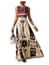 Vestido maxi GORGLITTER floral sem mangas feminino multicolorido Vestido maxi GORGLITTER floral sem mangas feminino multicolorido
