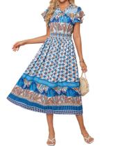 Vestido maxi GRACE KARIN com estampa floral com decote em V e manga curta