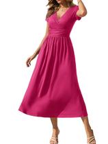 Vestido maxi Gracyoga 2025 casual com decote em V manga curta rosa choque L