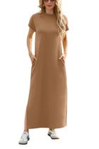 Vestido maxi GRECERELLE feminino casual de verão com gola simulada em camelo