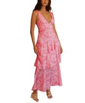 Vestido maxi GRMLRPT feminino sexy com decote em V profundo com estampa floral Vestido maxi GRMLRPT feminino sexy com decote em V profundo com estampa floral