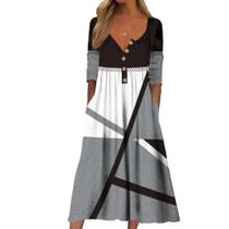 Vestido maxi Guteidee Boho Floral Button feminino de algodão preto Vestido maxi Guteidee Boho Floral Button feminino de algodão preto