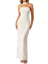 Vestido maxi HTZMO Elegant Summer Halter Geck branco para mulheres