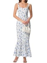 Vestido maxi HTZMO feminino de verão floral com gola quadrada azul S Vestido maxi HTZMO feminino de verão floral com gola quadrada azul S